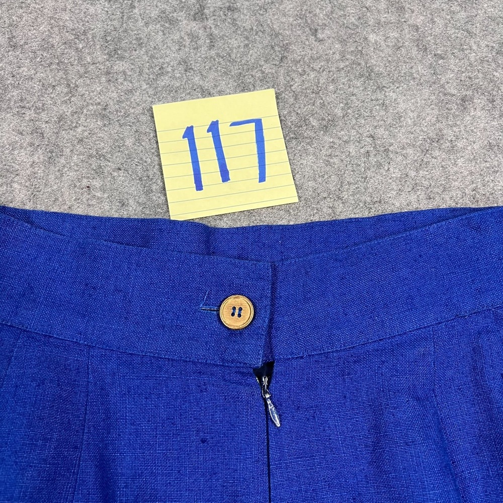 Gemma Kahng Vintage Blue Linen Knee Length Straight Pencil Skirt Women's Size 10 - Picture 6 of 6